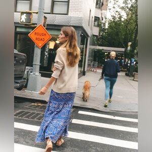 Cartolina Selena Blue Royal Azure Gold Eyelet Midi Skirt Size L NWT